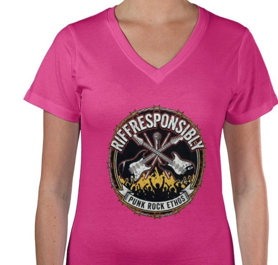 Riff Responsibly | Punk Rock Ethos V Neck T-Shirt Women