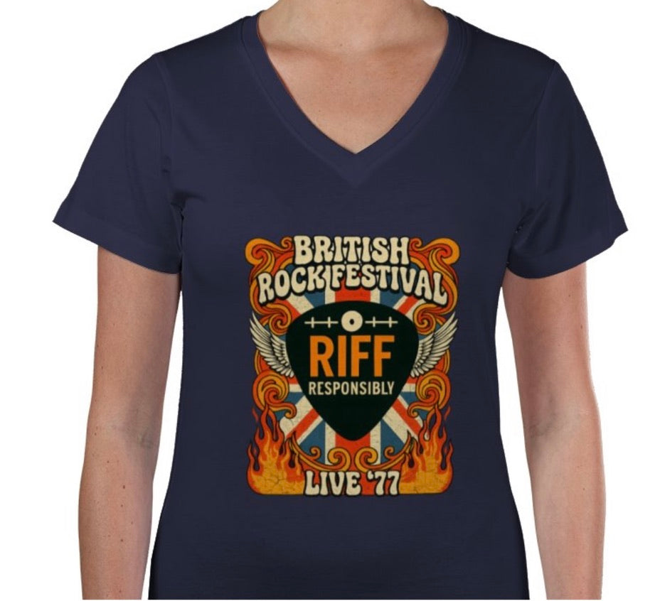 Riff Responsibly | British Rock Festival Women V Neck T-Shirt