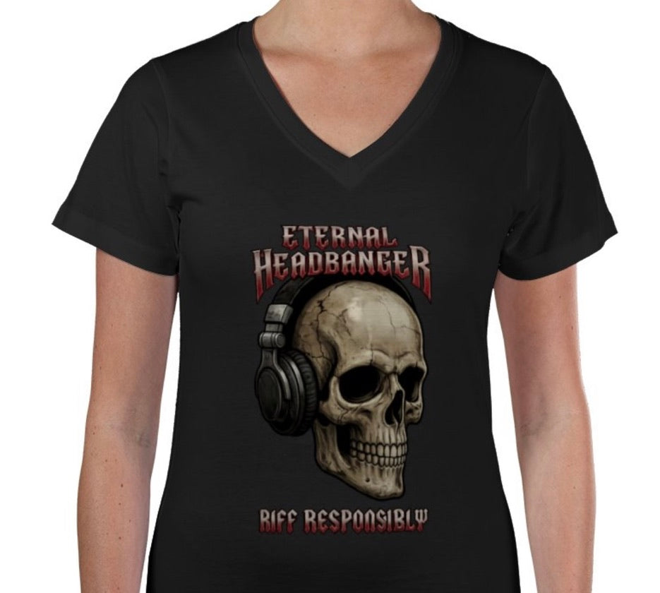 Riff Responsibly | Eternal Headbanger V Neck T-Shirt Women