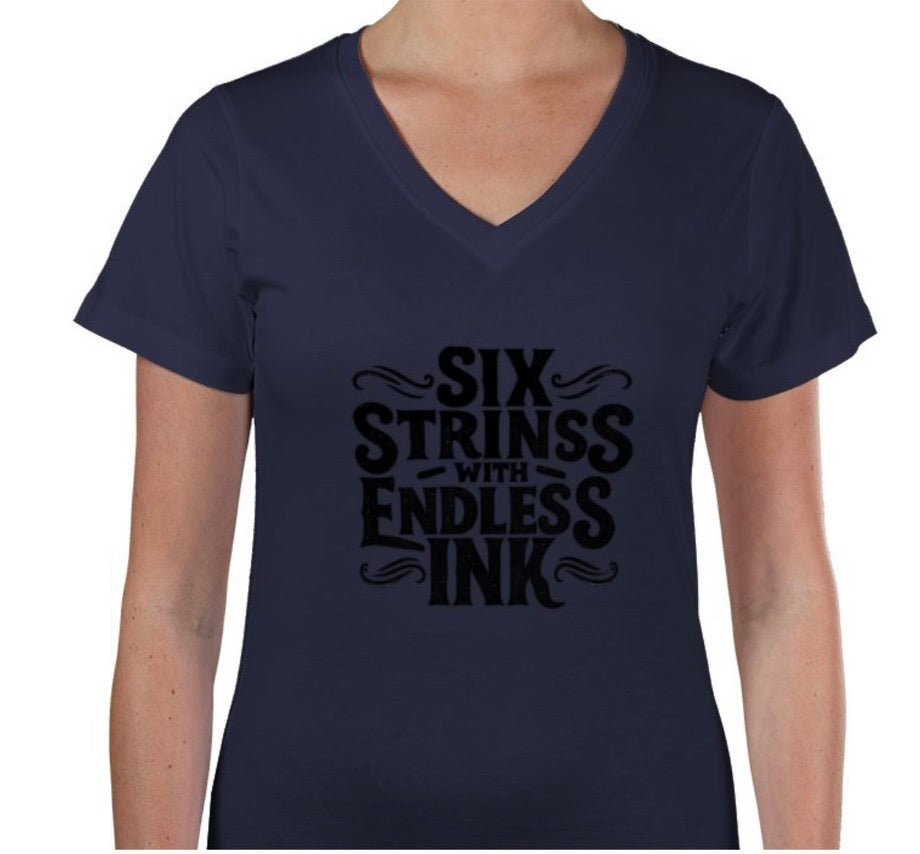 Riff Responsibly | Six Strings With Endless Ink V Neck T-Shirt Women