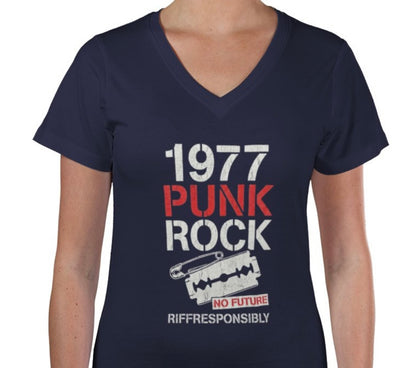 Riff Responsibly | 1977 Punk Rock Women V Neck T-Shirt