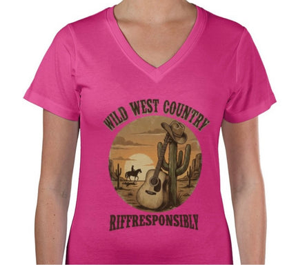 Riff Responsibly | Wild West Country Women V Neck T-Shirt
