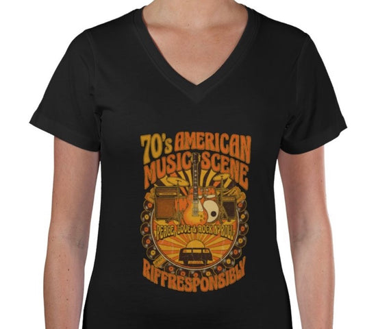 Riff Responsibly | 70's Americana Women V Neck T-Shirt
