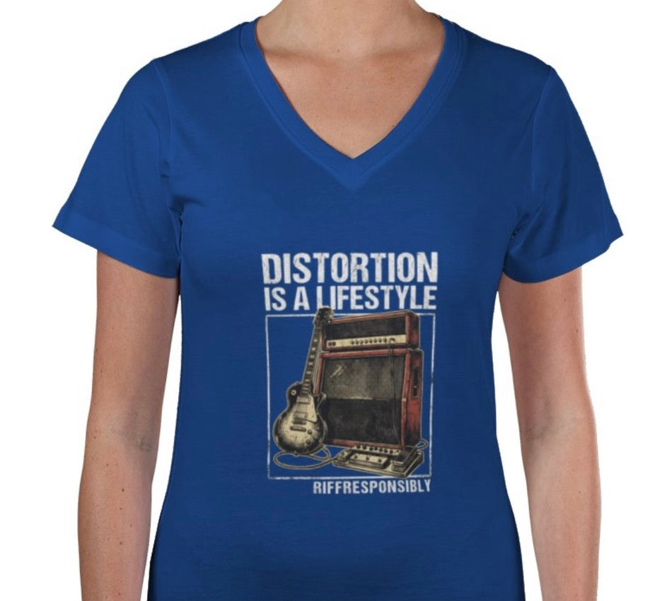 Riff Responsibly | Distortion Is A Lifestyle V Neck T-Shirt Women