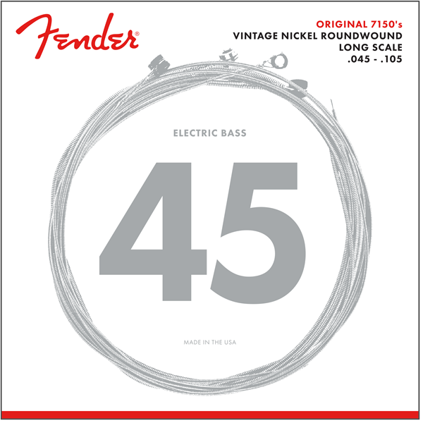 Fender Original 7150 Bass Strings, Pure Nickel, Roundwound, Long Scale, 7150M .045-.105, (4-String)