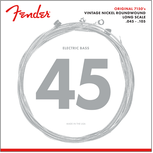 Fender Original 7150 Bass Strings, Pure Nickel, Roundwound, Long Scale, 7150M .045-.105, (4-String)