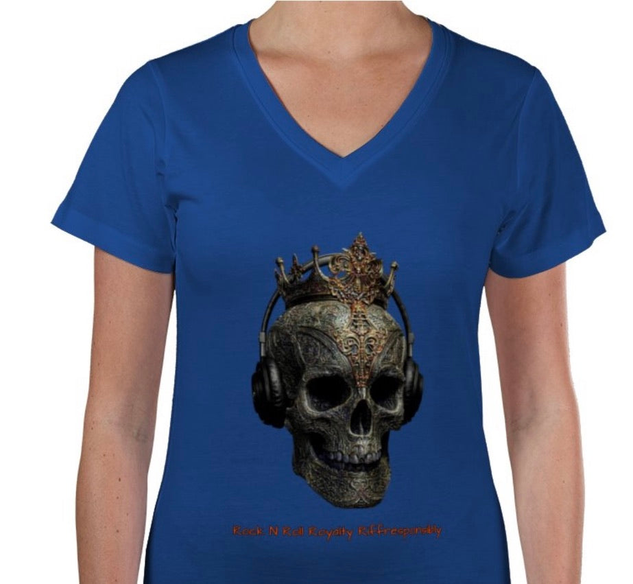Riff Responsibly | Rock N Roll Royalty V Neck Women T-Shirt
