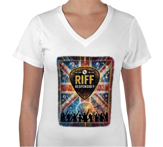 Riff Responsibly | Midnight Fever Women V Neck T-Shirt