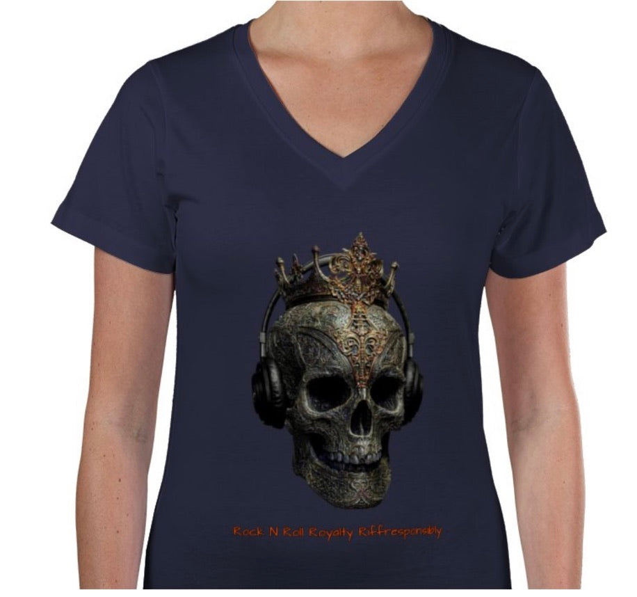 Riff Responsibly | Rock N Roll Royalty V Neck Women T-Shirt