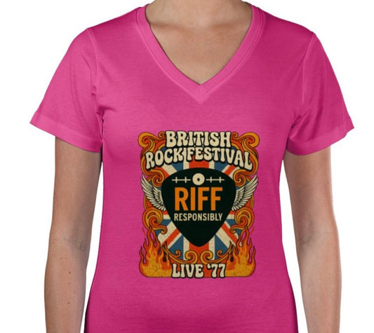 Riff Responsibly | British Rock Festival Women V Neck T-Shirt