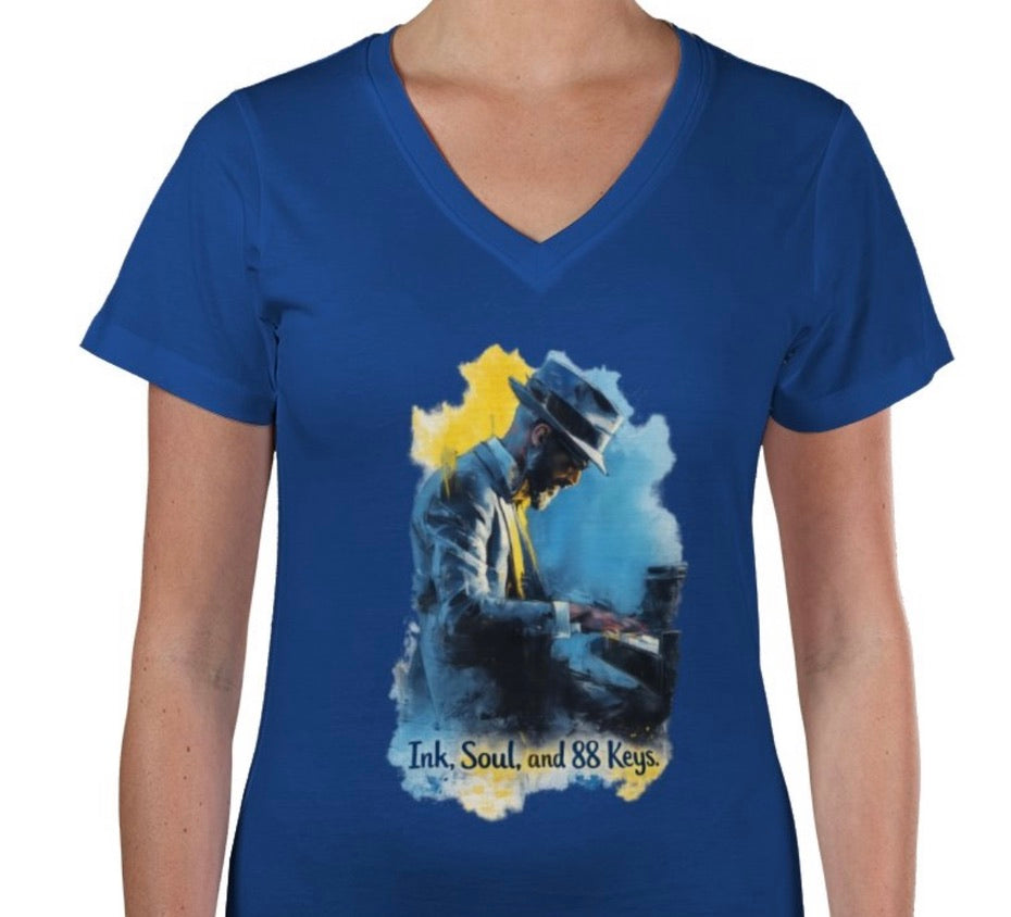 Riff Responsibly | Ink, Soul & 88 Keys Women V Neck T-Shirt