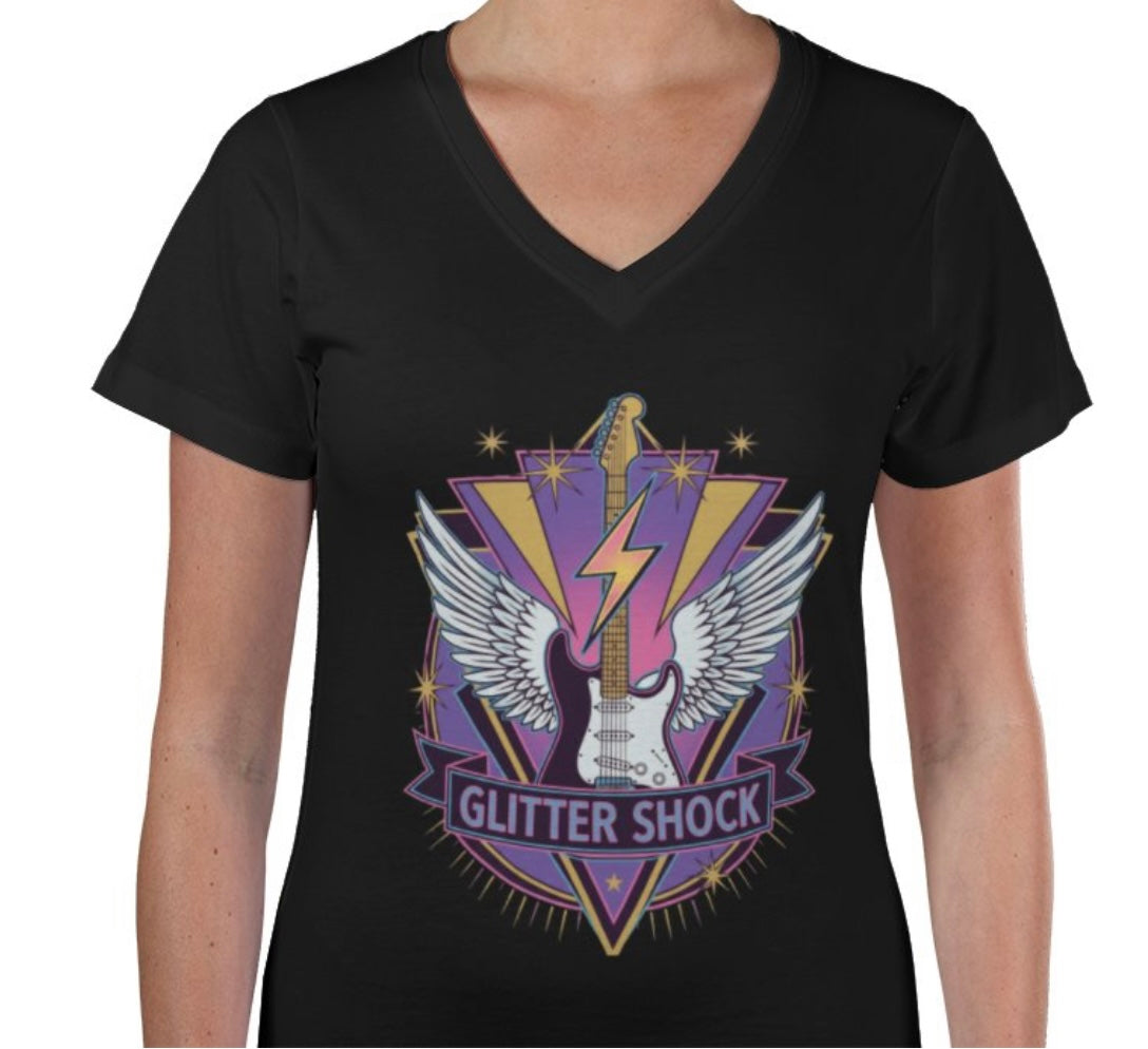 Riff Responsibly | Glitter Shock V Neck T-Shirt Women