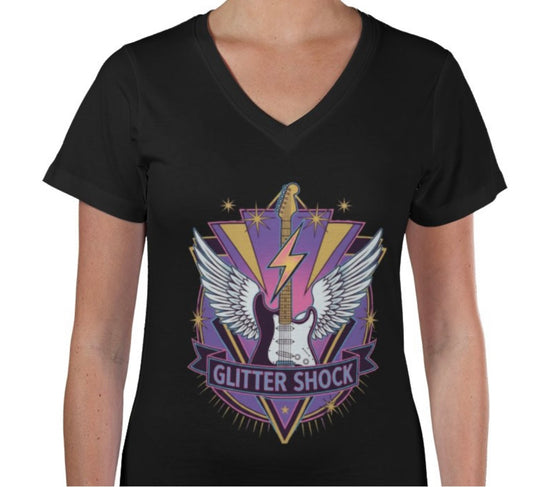 Riff Responsibly | Glitter Shock V Neck T-Shirt Women