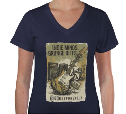Riff Responsibly | Indie Minds Grunge Riffs Women V-Neck T-Shirt