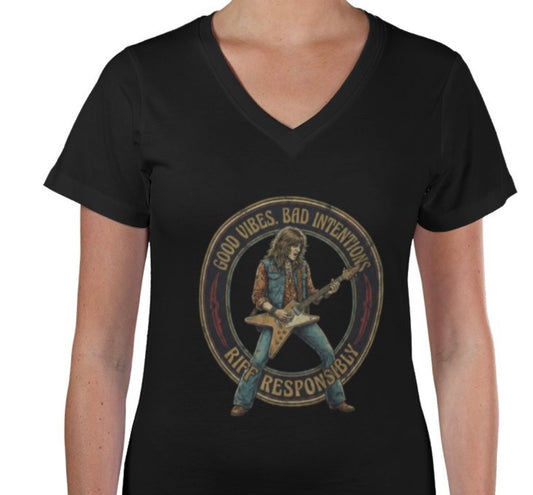 Riff Responsibly | Good Vibes Bad Intentions V Neck T-Shirt Women