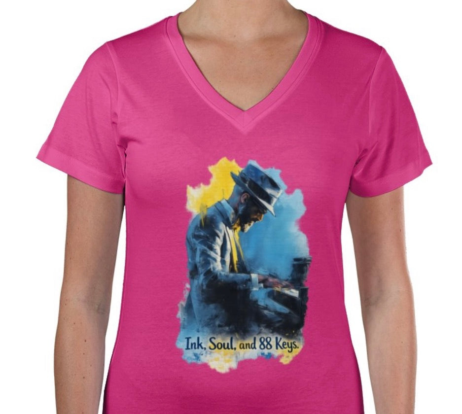 Riff Responsibly | Ink, Soul & 88 Keys Women V Neck T-Shirt