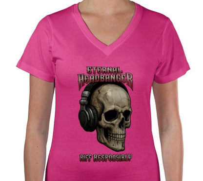 Riff Responsibly | Eternal Headbanger V Neck T-Shirt Women
