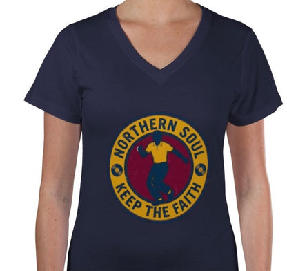 Riff Responsibly | Keep The Faith, Northern Soul V Neck T-Shirt Women