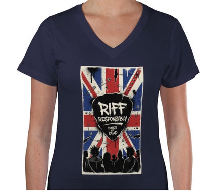 Riff Responsibly | Punk's Not Dead Women V Neck T-Shirt