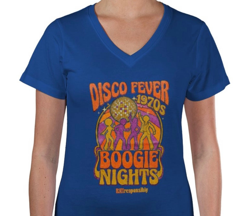 Riff Responsibly | Disco Fever Boogie Nights Women V Neck T-Shirt