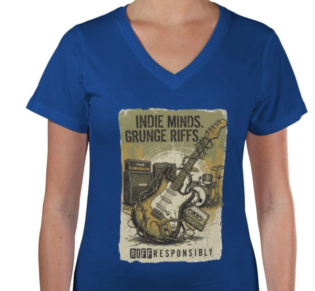 Riff Responsibly | Indie Minds Grunge Riffs Women V-Neck T-Shirt