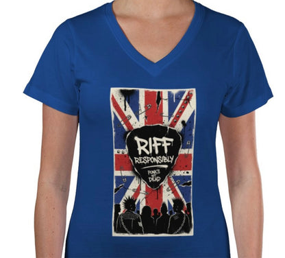 Riff Responsibly | Punk's Not Dead Women V Neck T-Shirt