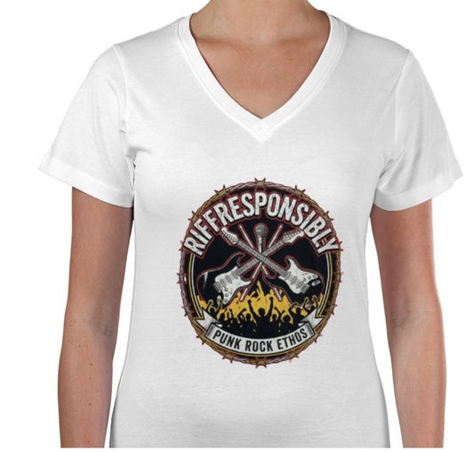 Riff Responsibly | Punk Rock Ethos V Neck T-Shirt Women
