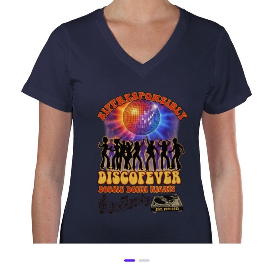 Riff Responsibly | Boogie Down Nights Women V Neck T-Shirt