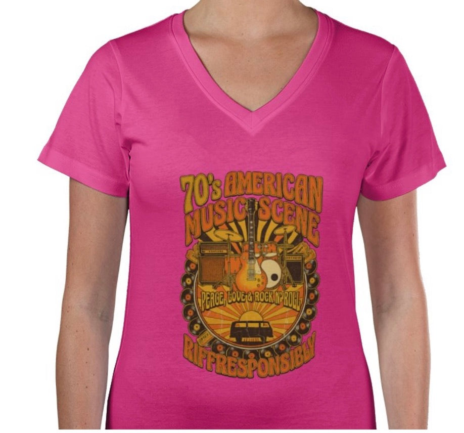 Riff Responsibly | 70's Americana Women V Neck T-Shirt