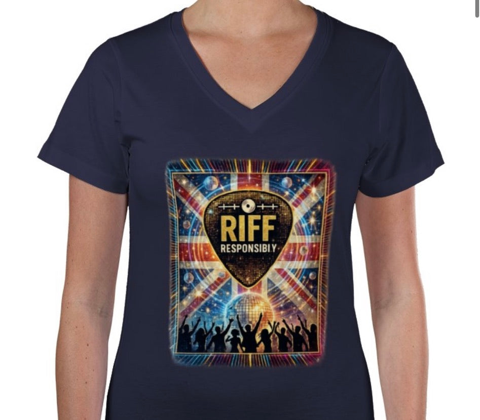 Riff Responsibly | Midnight Fever Women V Neck T-Shirt
