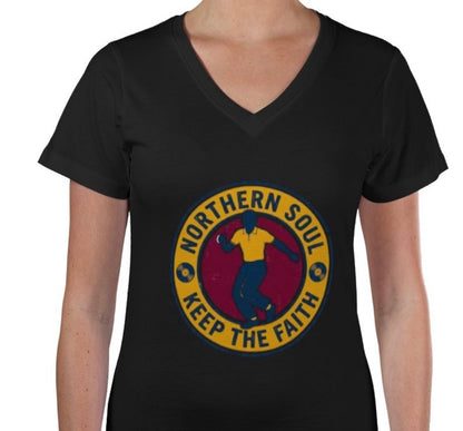 Riff Responsibly | Keep The Faith, Northern Soul V Neck T-Shirt Women
