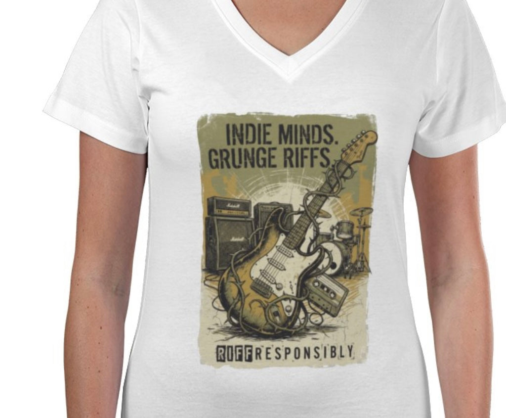 Riff Responsibly | Indie Minds Grunge Riffs Women V-Neck T-Shirt