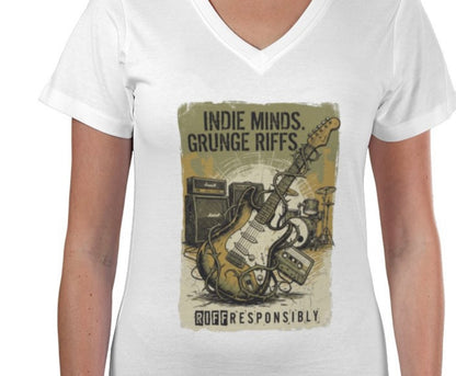 Riff Responsibly | Indie Minds Grunge Riffs Women V-Neck T-Shirt