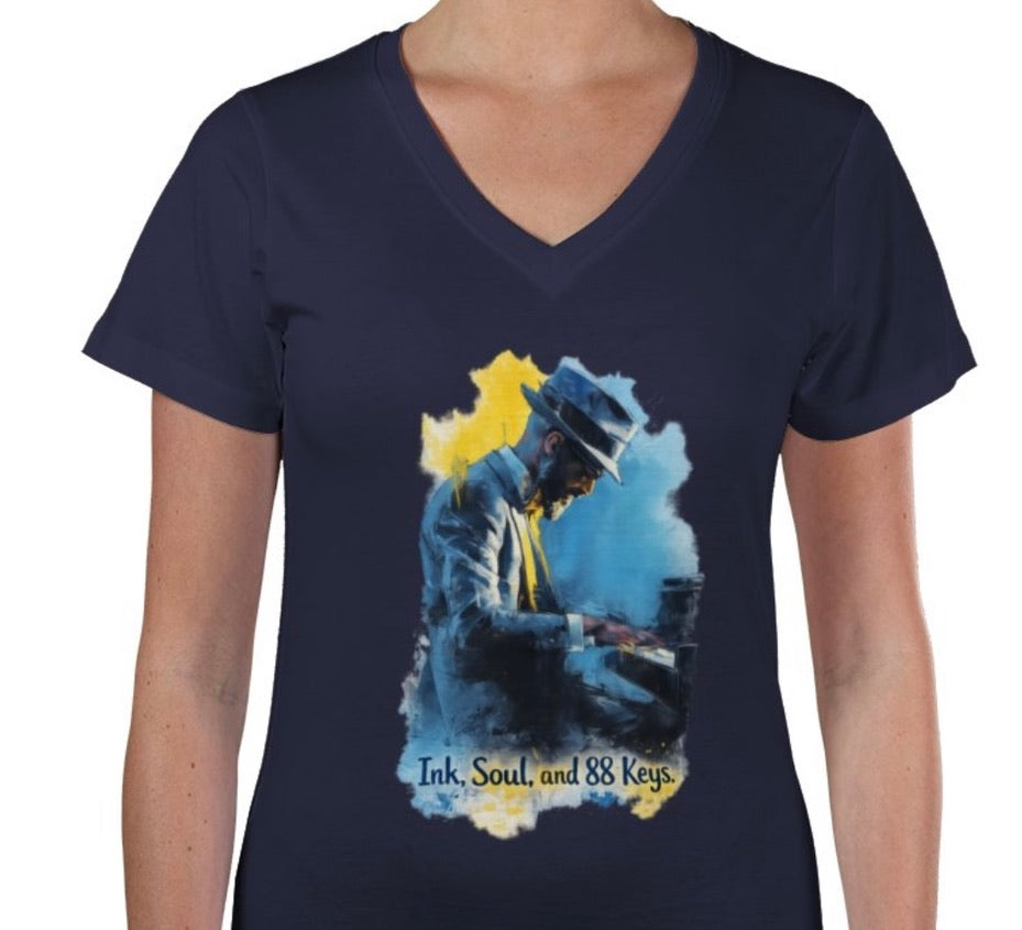 Riff Responsibly | Ink, Soul & 88 Keys Women V Neck T-Shirt