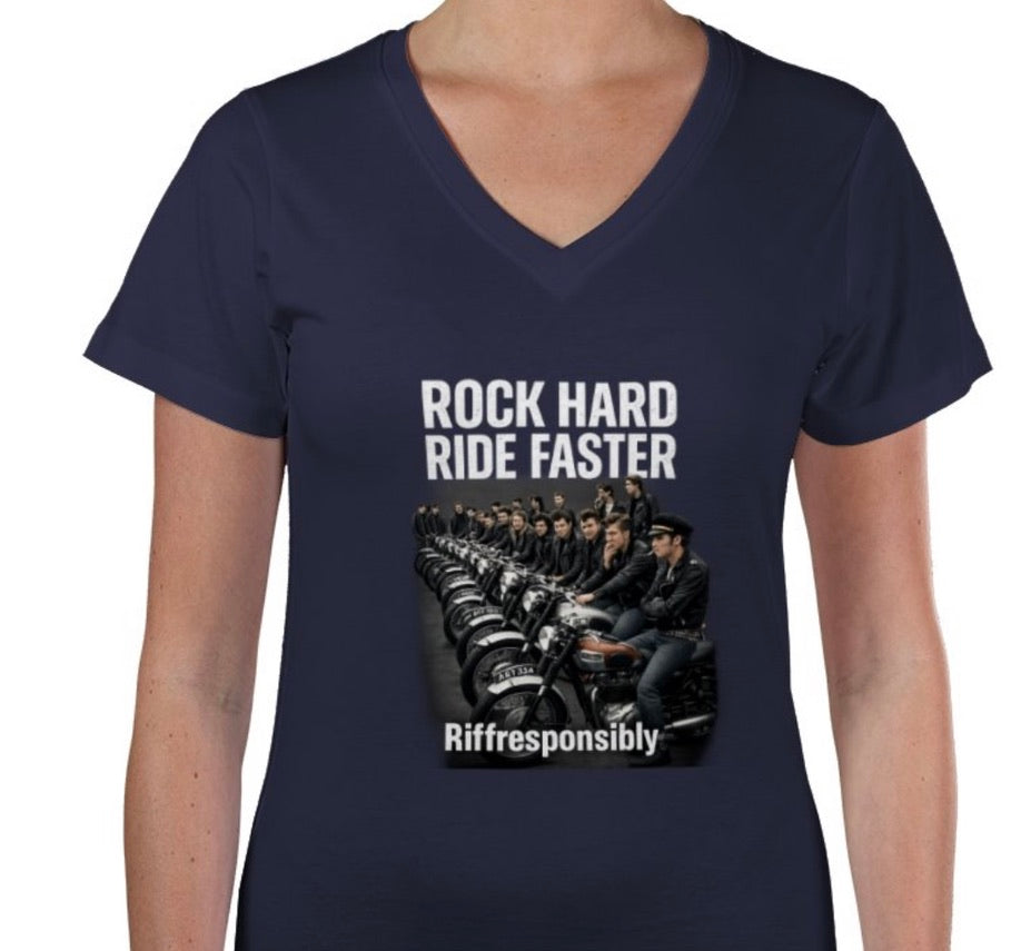 Riff Responsibly | Rock Harder V Neck T-Shirt Women