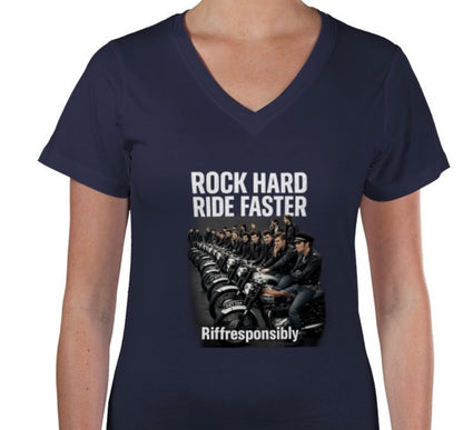 Riff Responsibly | Rock Harder V Neck T-Shirt Women