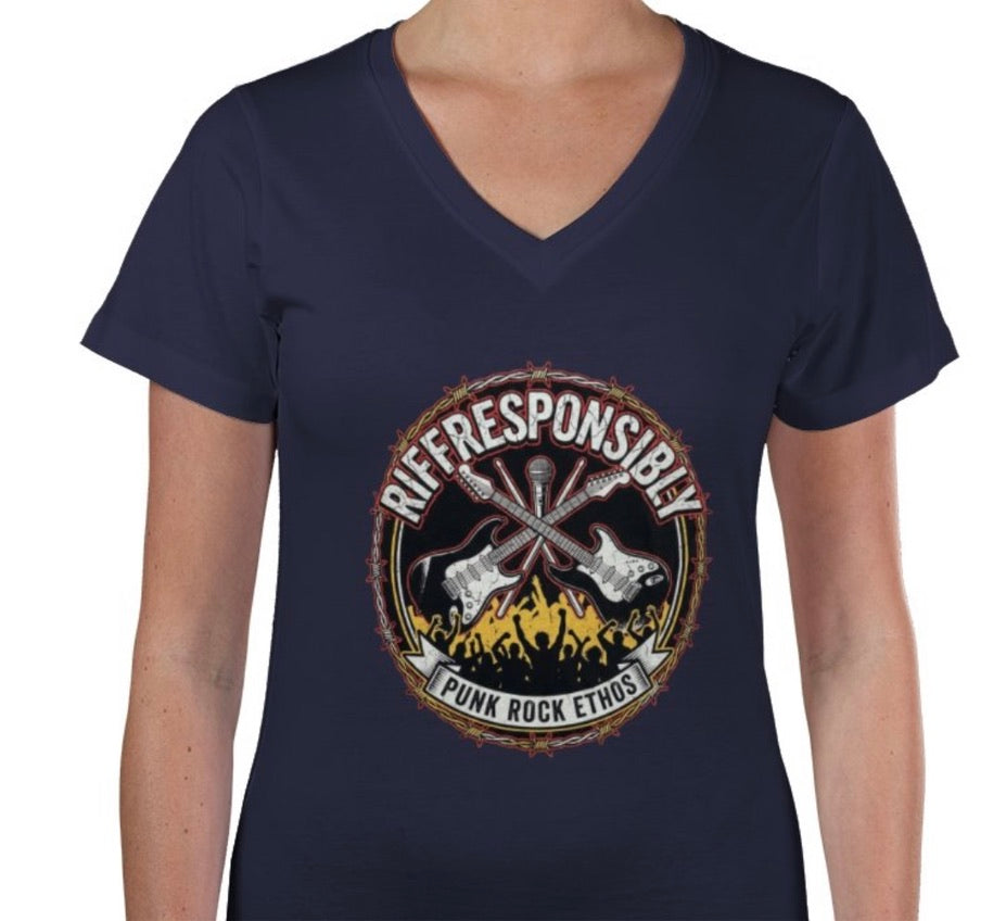 Riff Responsibly | Punk Rock Ethos V Neck T-Shirt Women