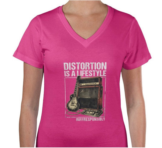 Riff Responsibly | Distortion Is A Lifestyle V Neck T-Shirt Women