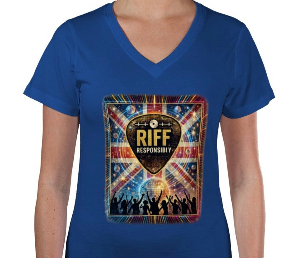 Riff Responsibly | Midnight Fever Women V Neck T-Shirt