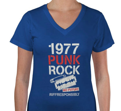 Riff Responsibly | 1977 Punk Rock Women V Neck T-Shirt