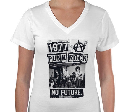 Riff Responsibly | 77' Punk Rock Women V Neck T-Shirt
