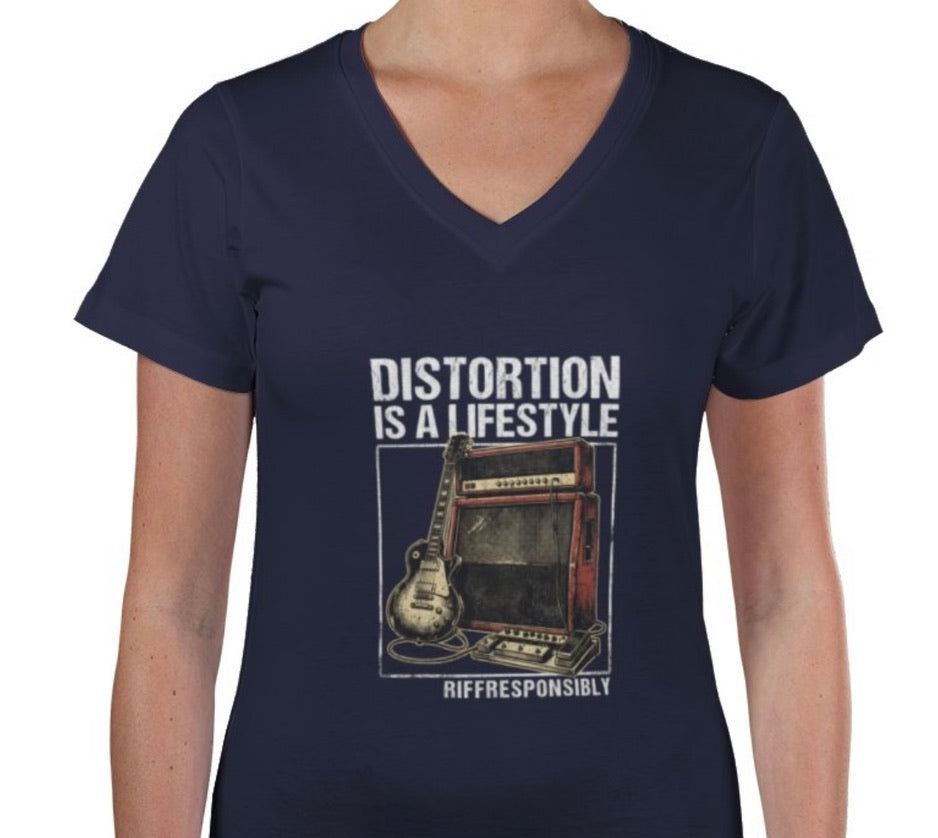 Riff Responsibly | Distortion Is A Lifestyle V Neck T-Shirt Women