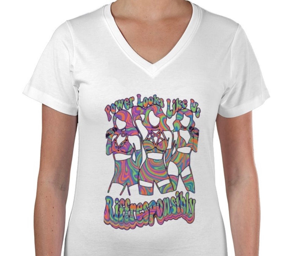 Riff Responsibly | Power Looks Like Us V Neck T-Shirt Women