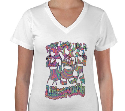 Riff Responsibly | Power Looks Like Us V Neck T-Shirt Women