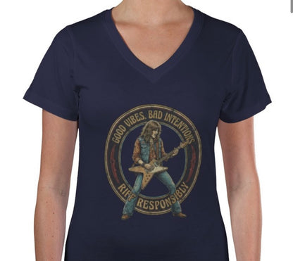 Riff Responsibly | Good Vibes Bad Intentions V Neck T-Shirt Women