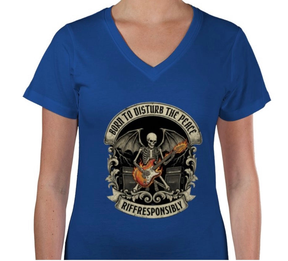 Riff Responsibly | Born To Disturb The Peace V Neck T-Shirt Women