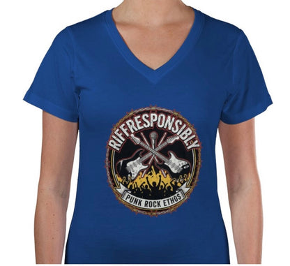 Riff Responsibly | Punk Rock Ethos V Neck T-Shirt Women