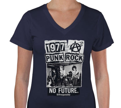 Riff Responsibly | 77' Punk Rock Women V Neck T-Shirt