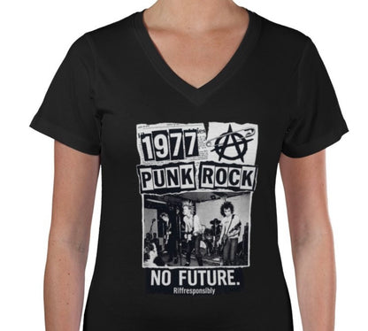 Riff Responsibly | 77' Punk Rock Women V Neck T-Shirt