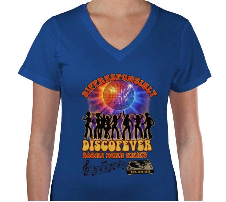 Riff Responsibly | Boogie Down Nights Women V Neck T-Shirt